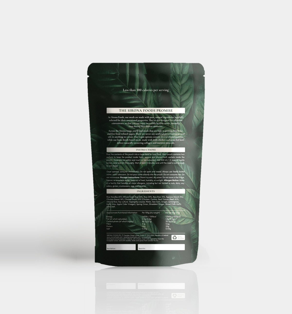 Chicken and Beef Noodle Broth pouch, back